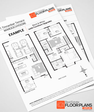 Black and white real estate floor plan with furniture upgrade