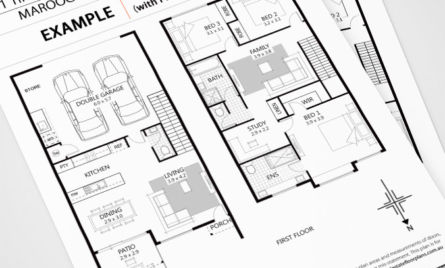 Black and white real estate floor plan with furniture upgrade